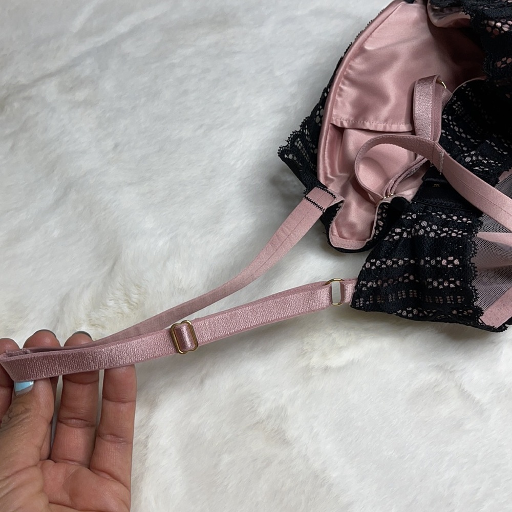 Victoria Secret Bra black Lace and Pink Rose - Picture 11 of 11